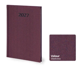 Kalendarz książkowy Velour B5 - Rozkład Tygodniowy - Śliwkowy